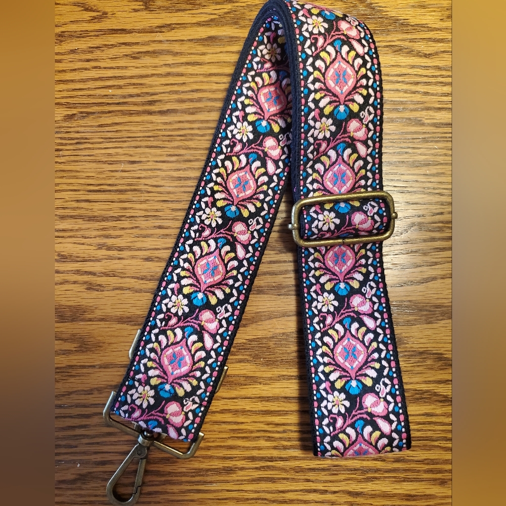 NWOT Embroidered ribbon crossbody strap/ adjustable 34-60 inches/ retro styling